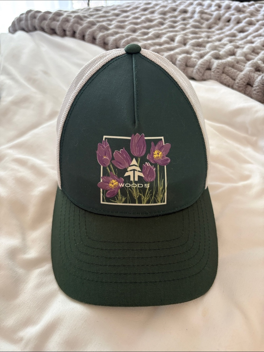 Forest Green Trucker Hat with Floral Logo